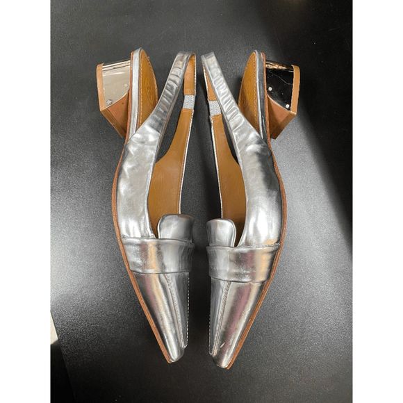 Tory Burch Silver Leather Sadie Slingback Flats Size 6.5, MSRP $295 - Picture 2 of 11